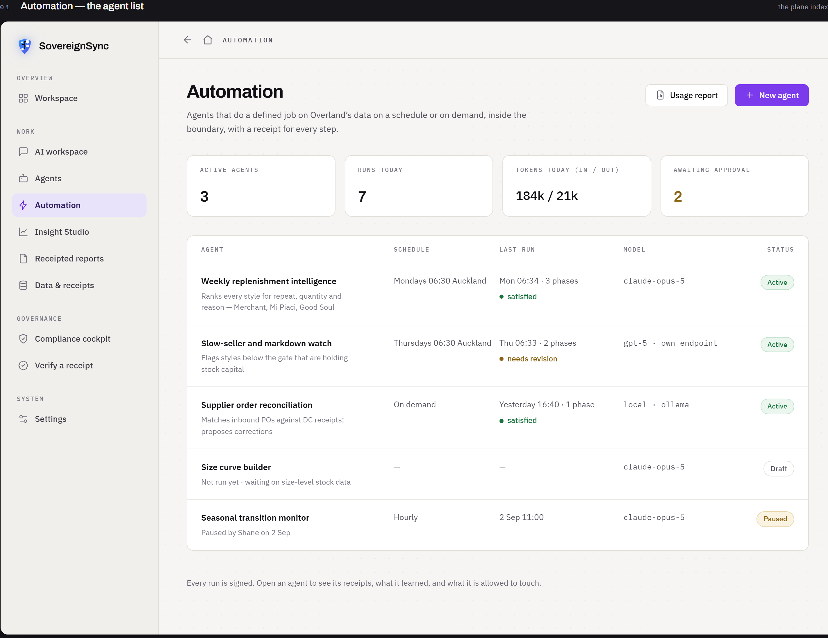 Automation — the agent list